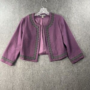 Karl Lagerfeld Paris Plum Cotton Blend Open Front Lace Blazer Size Small EUC